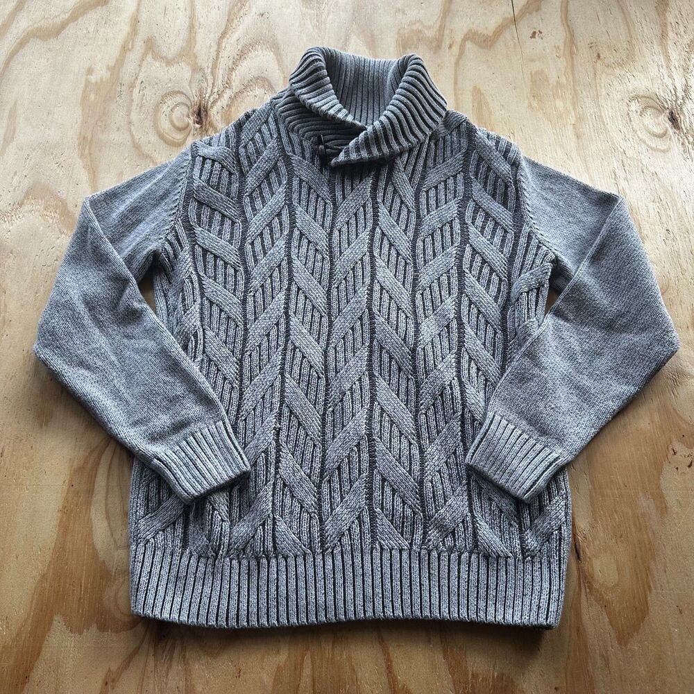 Preswick & Moore Grey Shawl Collar Cable Knit Sweater - Medium